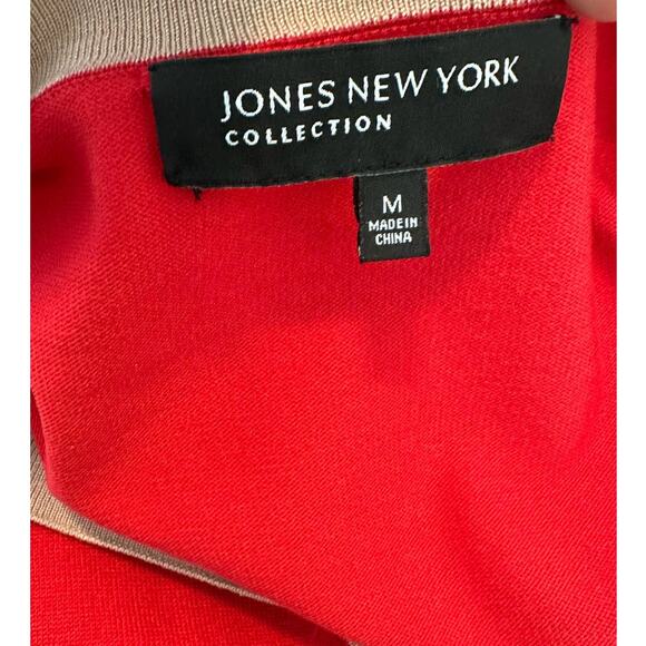 Jones New York red cream trim long sleeves buttoned cardigan size M - Picture 3 of 10